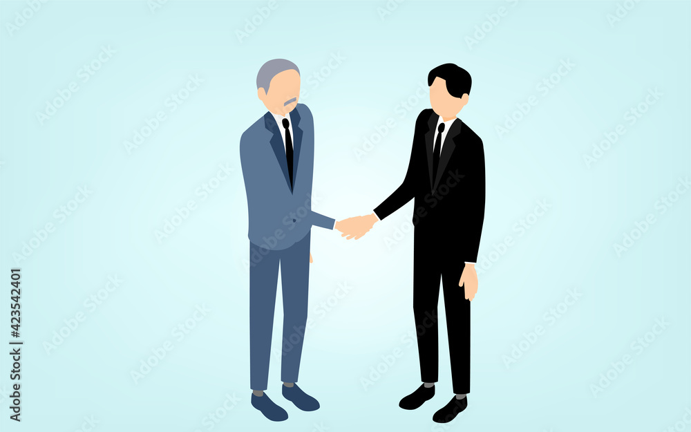 握手をするビジネスマン、ビジネスシーンのイメージ、アイソメトリック