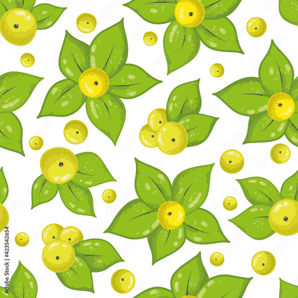 Seamless pattern with yellow flowers and green leaves on a white background. Printing on fabric and paper. Scrapbooking. Vector background. Seamless pattern with yellow flowers and green leaves on a white background. Printing on fabric and paper. Scrapbooking. Vector background.