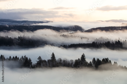 layers of fog over the mountains
