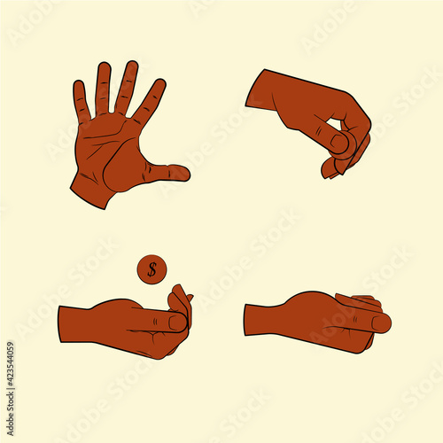 Collection human hand various gestures sketch thumbs up knuckles outline