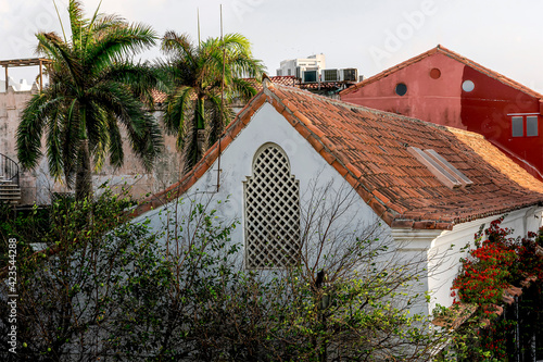  View of some urban houses in the walled city with large colonial rooftops.