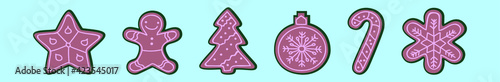 set of gingerbread cartoon icon design template with various models. vector illustration isolated on blue background