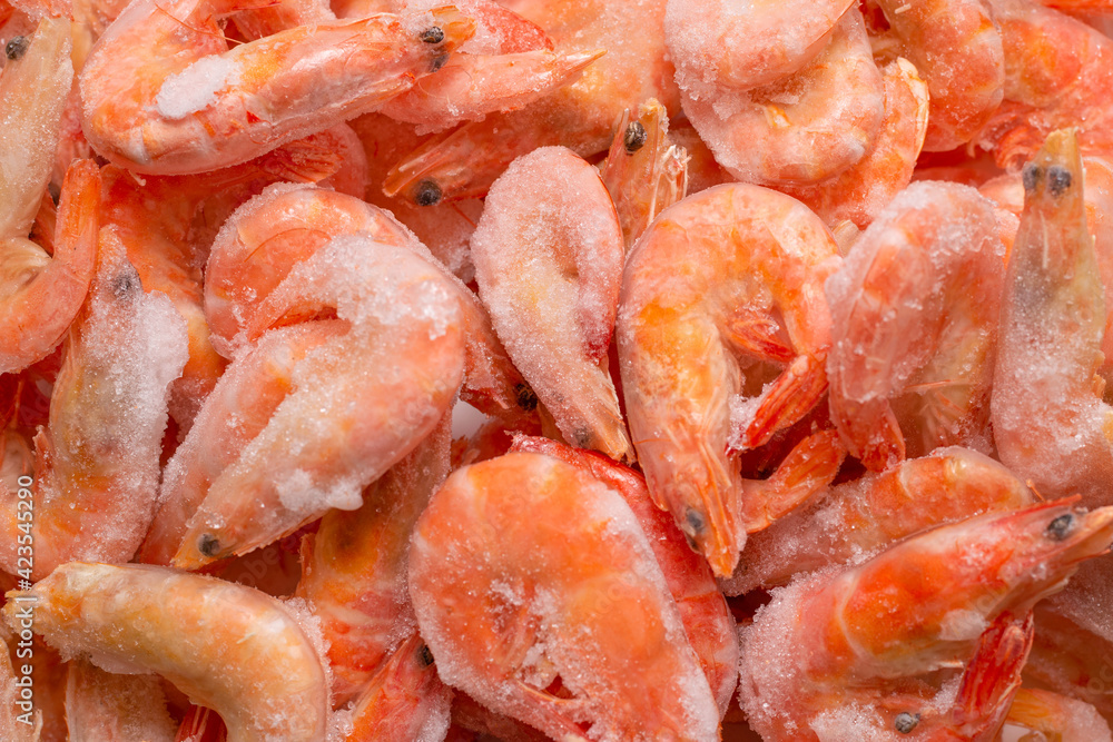 Fresh shrimps in ice. Top view. Fresh shrimps in ice. Top view.