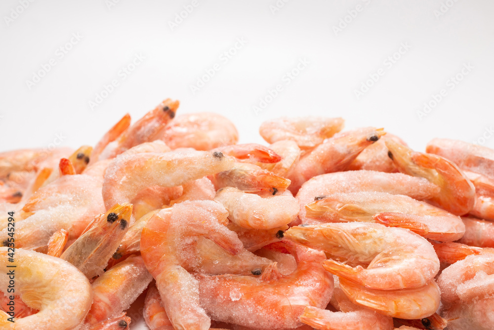 Fresh shrimps in ice. Top view. Fresh shrimps in ice. Top view.