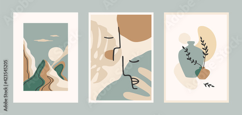 Set of Contemporary art prints. Line art. Modern vector design