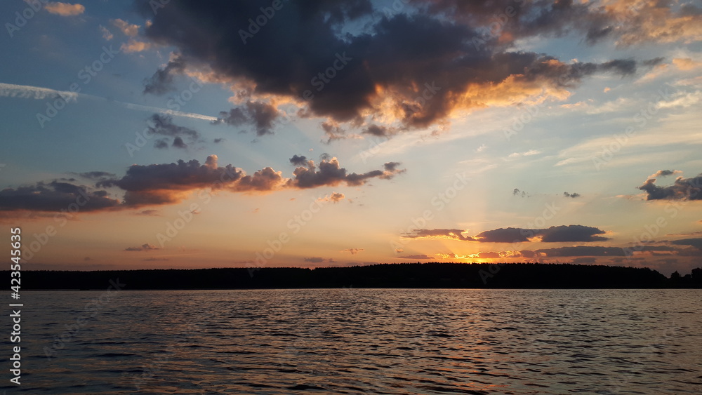 Naklejka premium Beautiful landscape on sunrise. Seascape. View from on beautiful nature early in the morning. Zen.