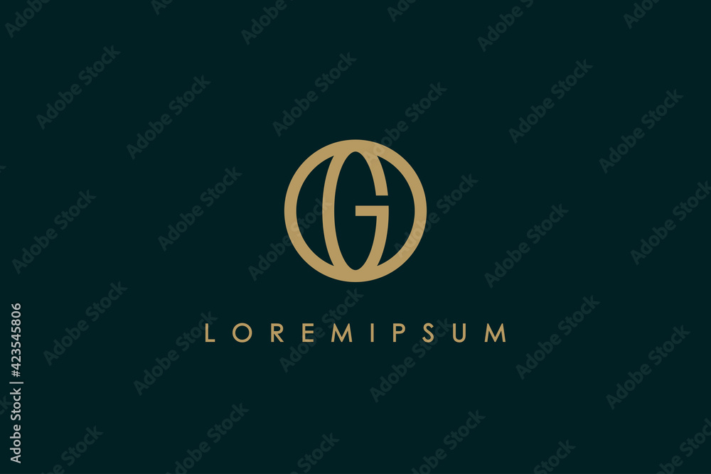 Initial Letter G Logo. Gold Circle Line Globe Icon with G Letter inside isolated on Green Background. Usable for Business and Branding Logos. Flat Vector Logo Design Template Element. Initial Letter G Logo. Gold Circle Line Globe Icon with G Letter inside isolated on Green Background. Usable for Business and Branding Logos. Flat Vector Logo Design Template Element.