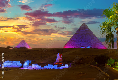 Pyramids in the night lights