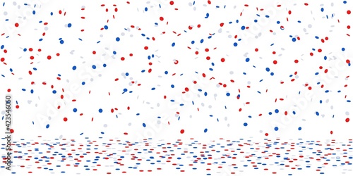 Pluie de confettis bleus blanc rouge sur fond blanc 