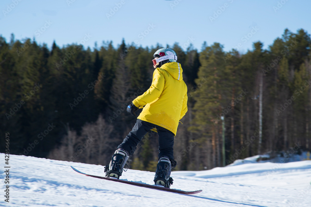 A snowboarder on a snowboard. Extreme winter sports.Rest in winter. A snowboarder on a snowboard. Extreme winter sports.Rest in winter.