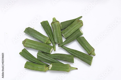 Vegetable or ruits okra isolated on the white background.