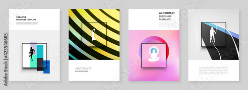 A4 brochure layout of covers templates for flyer leaflet, A4 brochure design, presentation, magazine cover, book. Abstract colored sport backgrounds in unique style for sport event, fitness design.