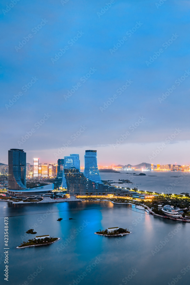 High-view night view of CBD in the central city of Xiamen, Xiamen, Fujian, China