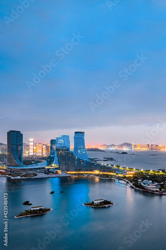 High-view night view of CBD in the central city of Xiamen, Xiamen, Fujian, China