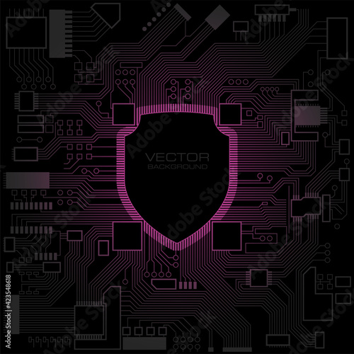 Electronic computer hardware processor technology Circuit board. Motherboard digital chip. Tech science engineering motherboard component vector background