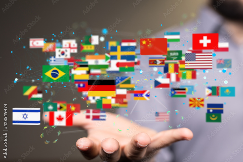 World map with all states and their flags,3d render. World map with all states and their flags,3d render.