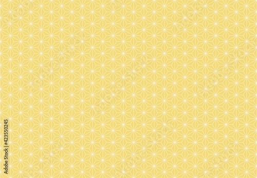 Vector asanoha Japanese traditional seamless pattern with yellow gold color background. Use for fabric, textile, cover, wrapping, decoration elements.