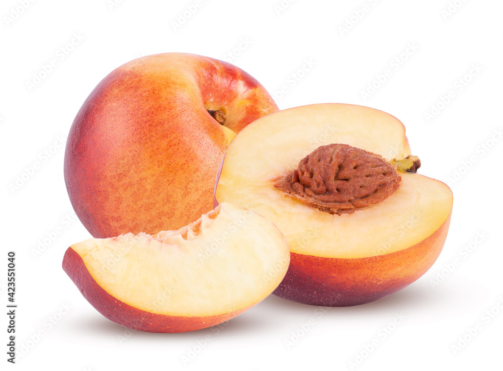 Organic Fresh peaches isolated on white background. Organic Fresh peaches isolated on white background.