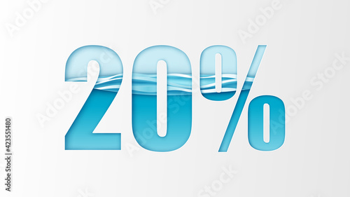 Paper cut 20% off sale promotion in summer. Discount Promotion of Summer. 20 Percent. 20% calligraphy. paper cut and craft style. vector, illustration.