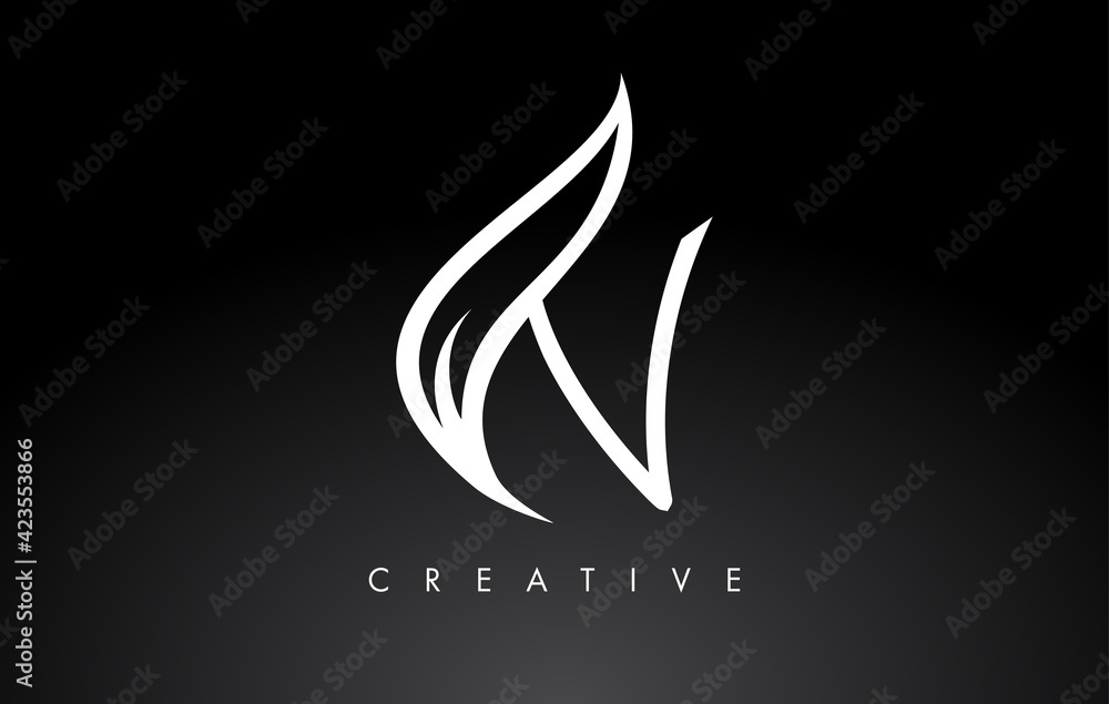 N Letter Logo with Monogram Leaf Concept in Black and White Colors