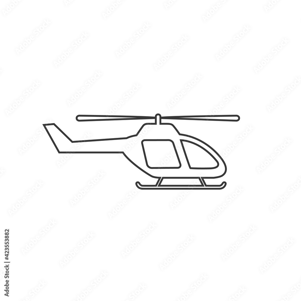 Black helicopter vector line icon on white background