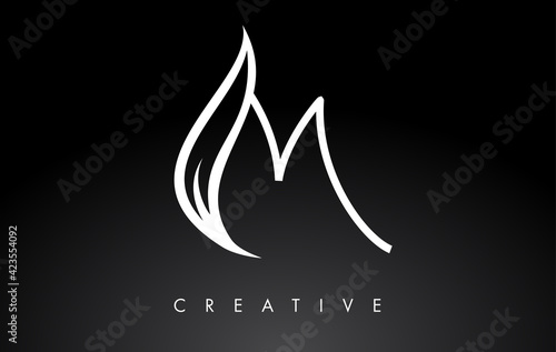 M Letter Logo with Monogram Leaf Concept in Black and White Colors