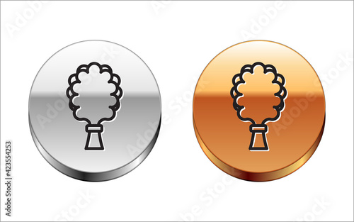 Black line Sauna broom icon isolated on white background. Broom from birch twigs, branches for Russian steam bath, sauna, washhouse. Silver-gold circle button. Vector