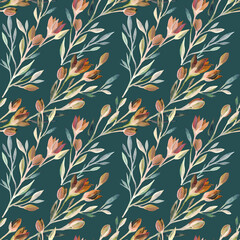 Handdoek met foto Landelijke stijl patronen Vintage voorjaarsbloemen donkergroen  © Olga