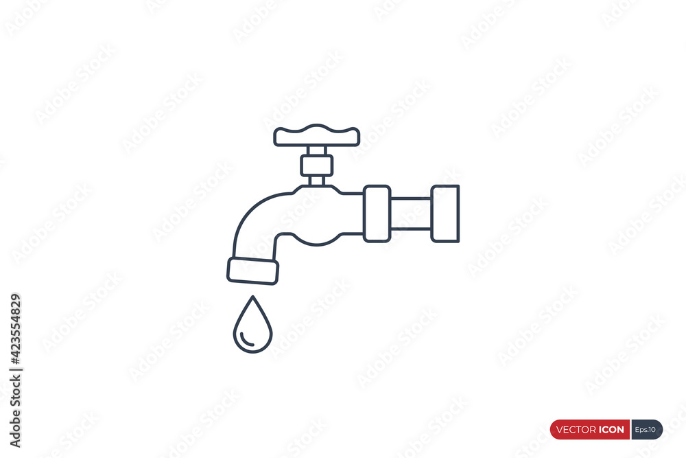 Water Faucet Icon Line with Waterdrop isolated on White Background. Flat Vector Icon Design Template Element. Water Faucet Icon Line with Waterdrop isolated on White Background. Flat Vector Icon Design Template Element.