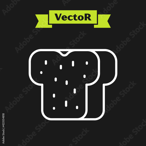 White line Bread toast for sandwich piece of roasted crouton icon isolated on black background. Lunch, dinner, breakfast snack. Vector