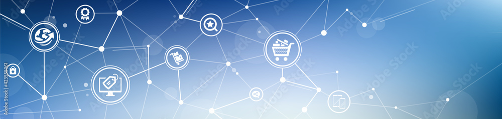 Ecommerce vector illustration. Blue concept with no people related to ebusiness / virtual business, e-commerce website, online purchase / sale, electronic retail / shopping, cyber commerce technology. Ecommerce vector illustration. Blue concept with no people related to ebusiness / virtual business, e-commerce website, online purchase / sale, electronic retail / shopping, cyber commerce technology.