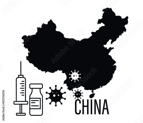 vaccination time background, banner. Chinese coronavirus vaccine, concept about the Covid-19 outbreak in the world, space for text.

