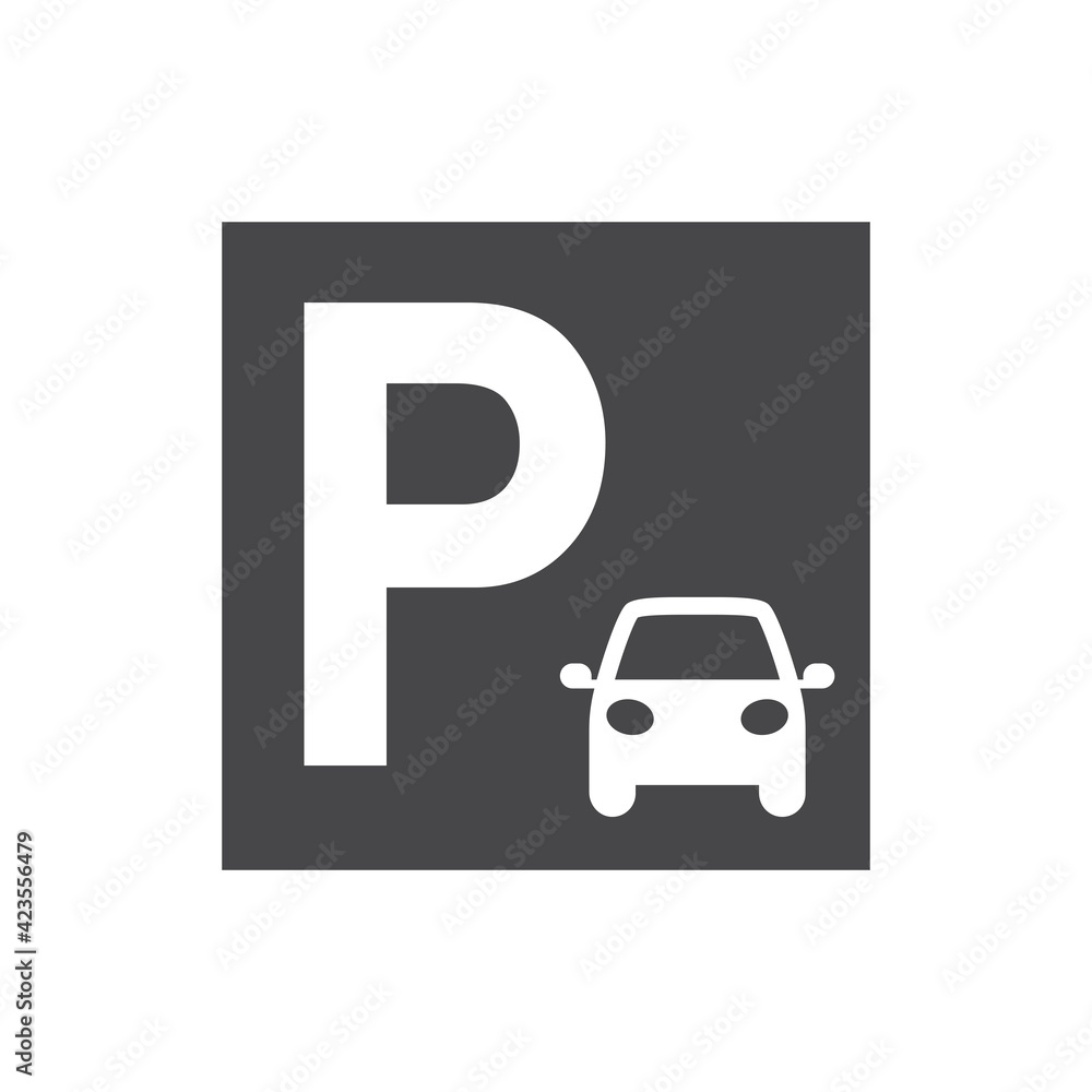Car parking sing. Black vector icon.