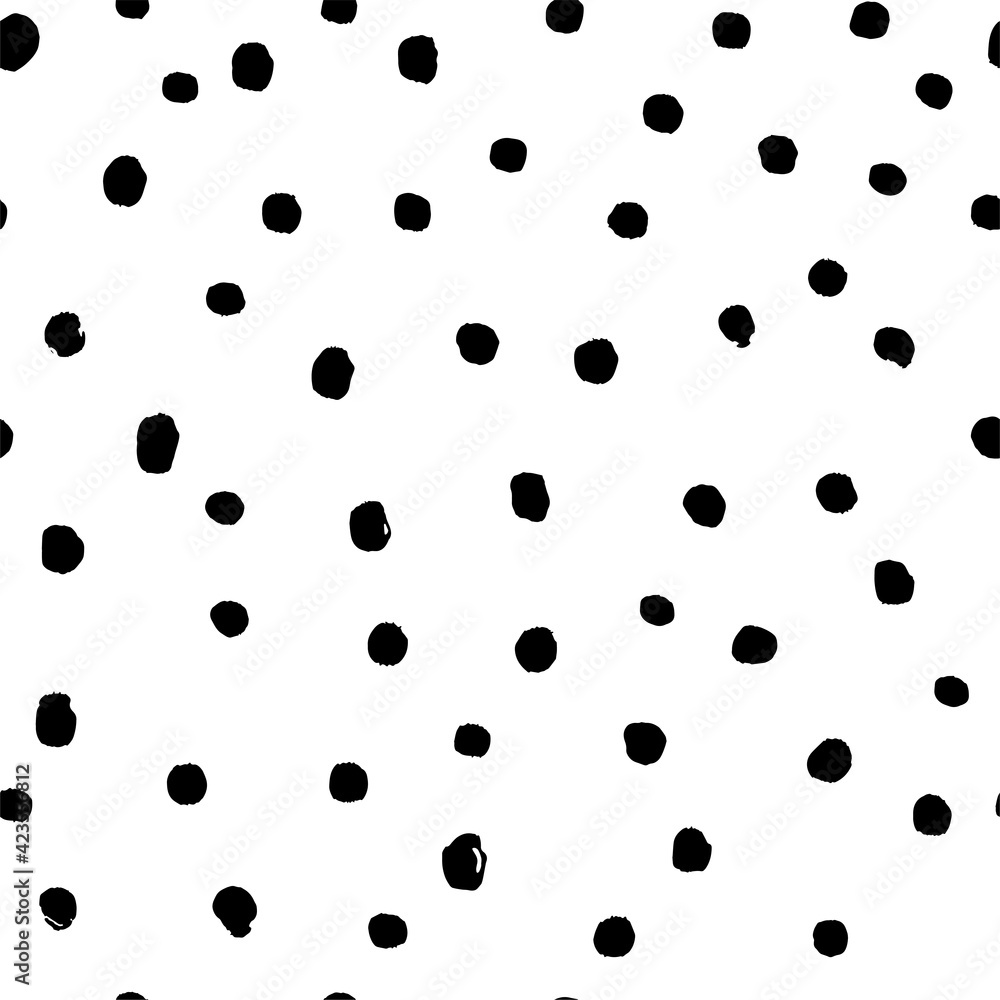 Seamless pattern with variety abstract shapes, dots, splat. Background drawn with ink and marker in hand drawn style. Illustrations with natural texture in the Scandinavian style. Vector