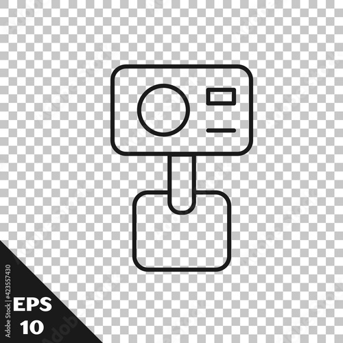 Black line Action extreme camera icon isolated on transparent background. Video camera equipment for filming extreme sports. Vector