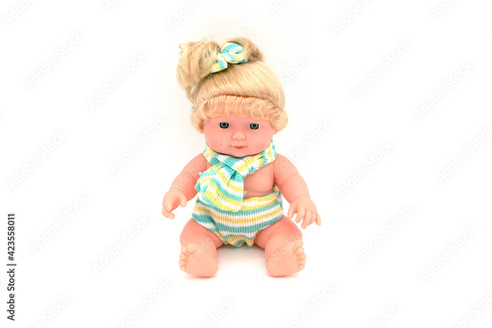 Beautiful newborn boy doll isolated on white. Beautiful newborn boy doll isolated on white.