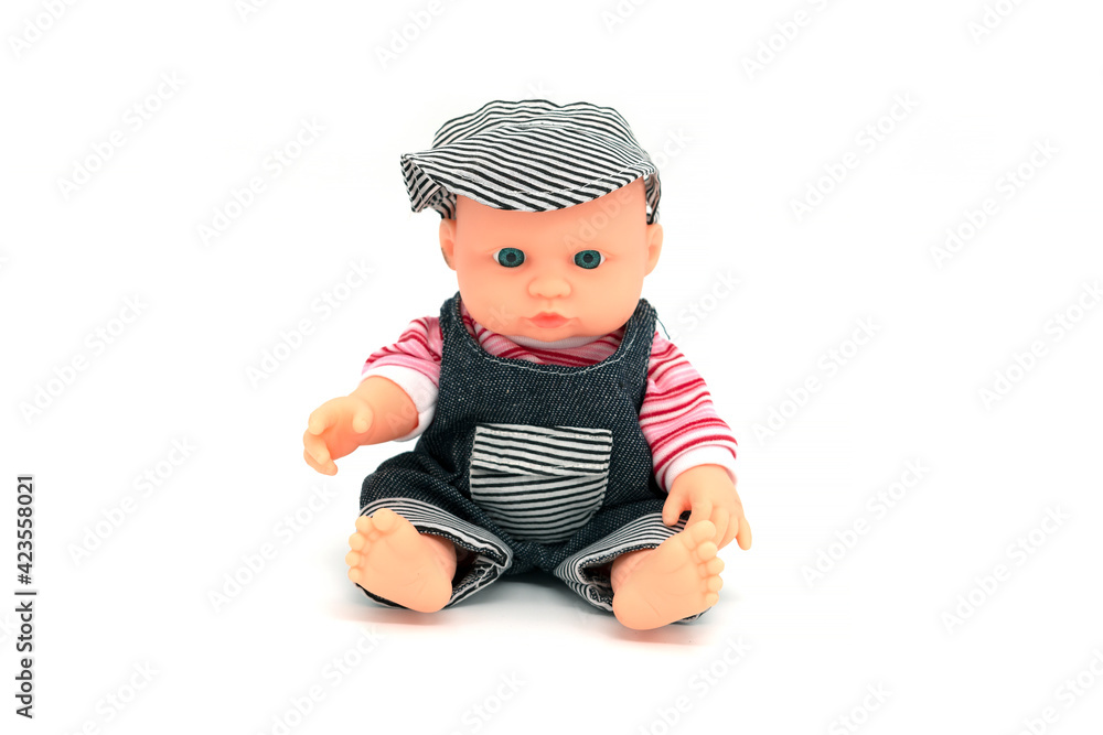 Beautiful newborn boy doll isolated on white. Beautiful newborn boy doll isolated on white.