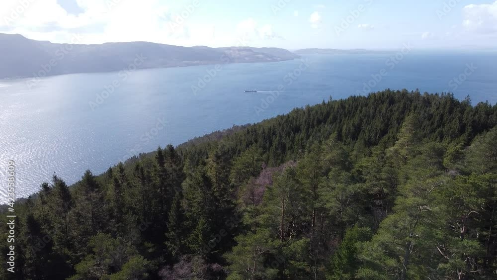 Drone Aerial View of Mountain and Fjord channels in Haugsland Norway