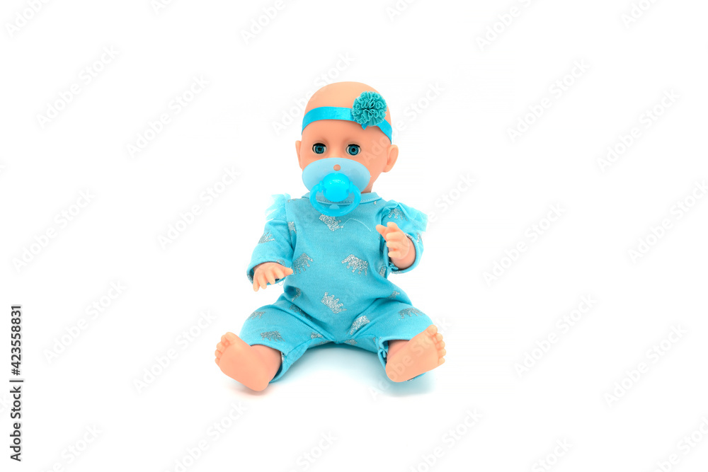 Beautiful newborn boy doll isolated on white. Beautiful newborn boy doll isolated on white.