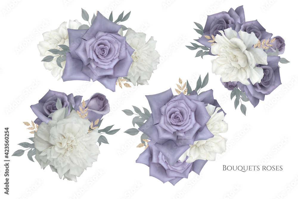 bouquet of purple and white roses flowers