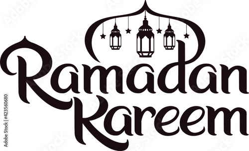 Ramadan Kareem in English letters. with arabic lantern and stars. for greeting card