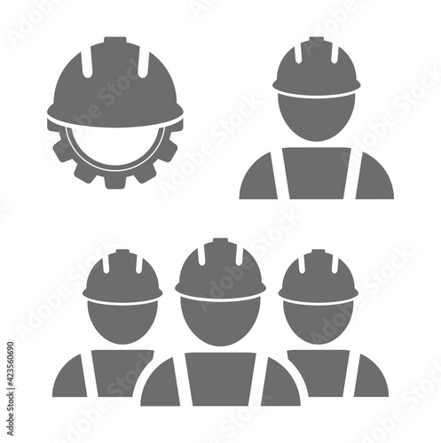 Worker with hardhat icon set