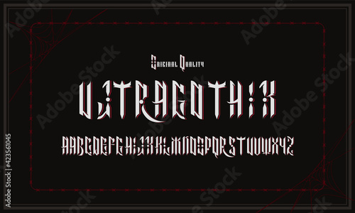 Vintage decorative, gothic font. Lettering design in retro style. Perfect for alcohol labels, logos, album titles of metal bands.