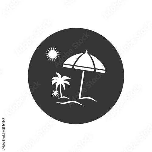 Beach white icon vector of vacation and tourism, summer symbol