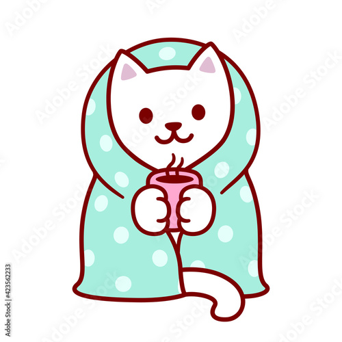 Cute cartoon cat in blanket