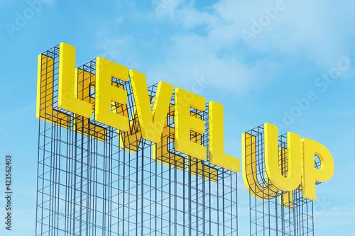 Foto Large yellow signboard on metal frame with word level up