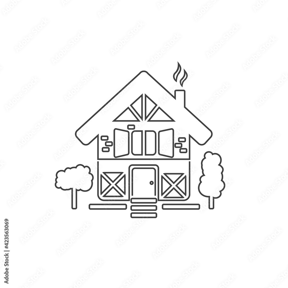 Sweet home. house and tree line icon. Vector illustration