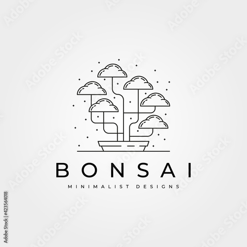 line art bonsai tree icon logo vector symbol illustration design, houseplant simple logo design