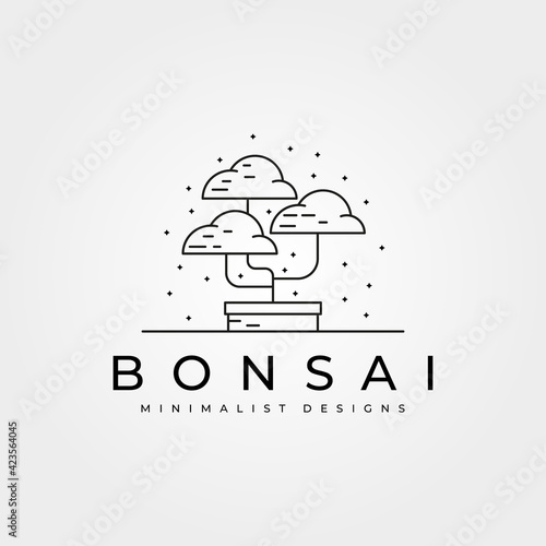 bonsai line art tree icon logo vector design minimal illustration design