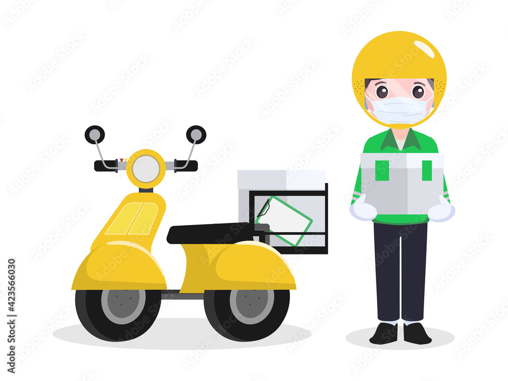 Shopping online and shipping delivery man service.